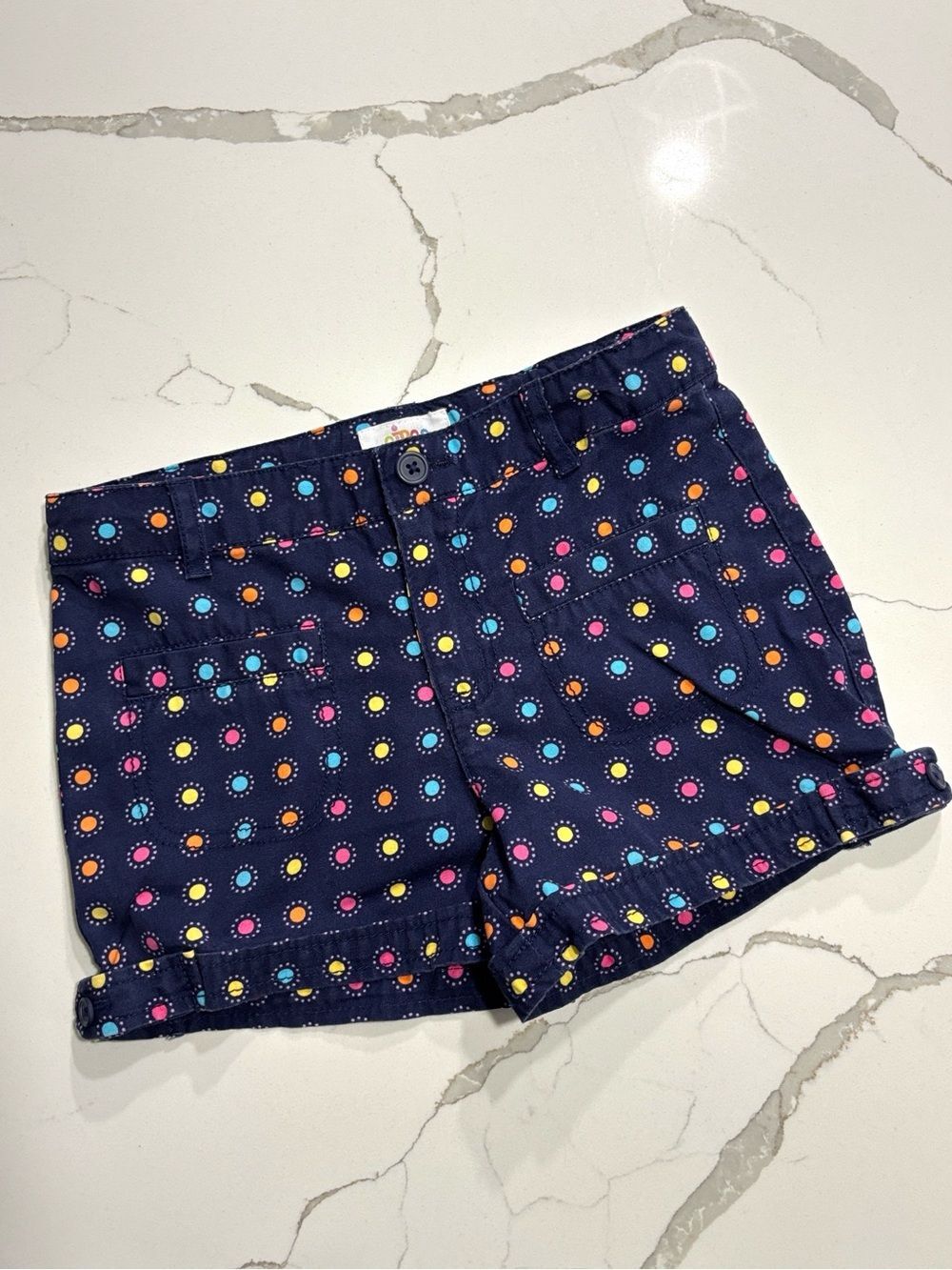CIRCO | Girls Navy Pink Yellow Dot Print Twill Casual Summer Shorts Size 6/6X